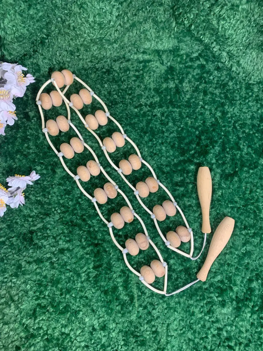 Массажер двухрядный деревянный ленточно-роликовый для спины ног тела 124 с Н8010 4