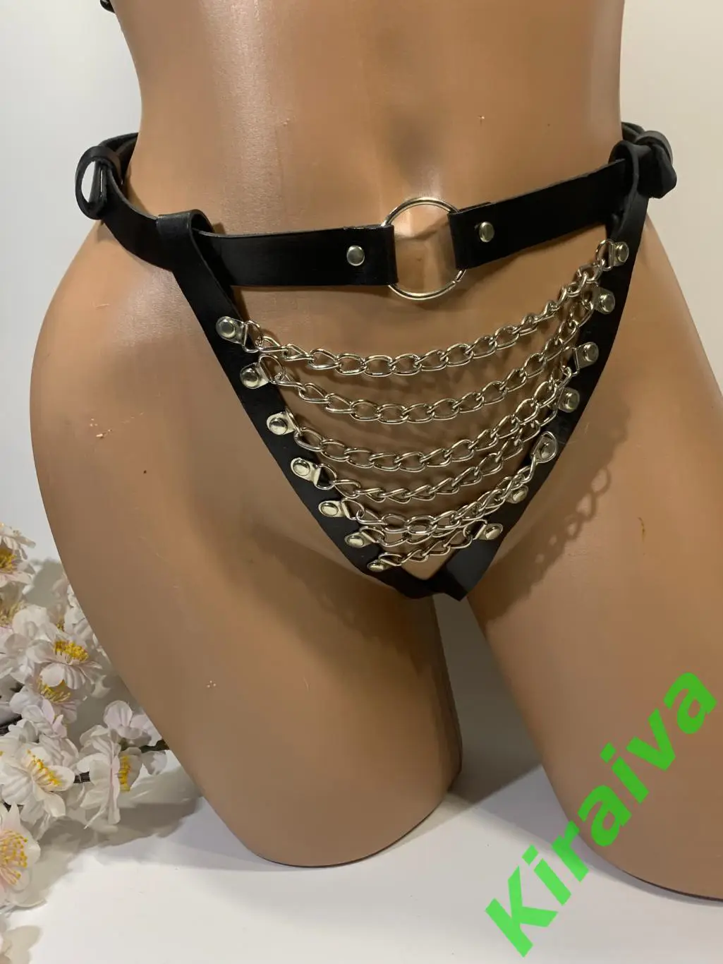 Комплект белья из кожанных ремешков и металлических цепочек, партупея Н1641 2