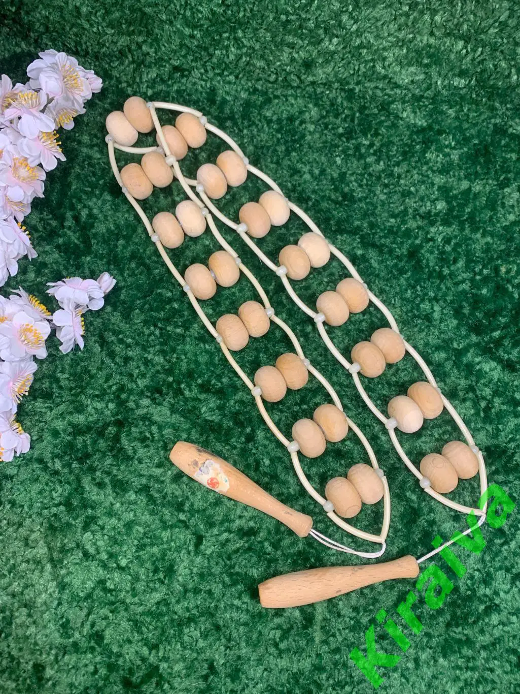 Массажер двухрядный деревянный ленточно-роликовый для спины ног тела 124см Н8012