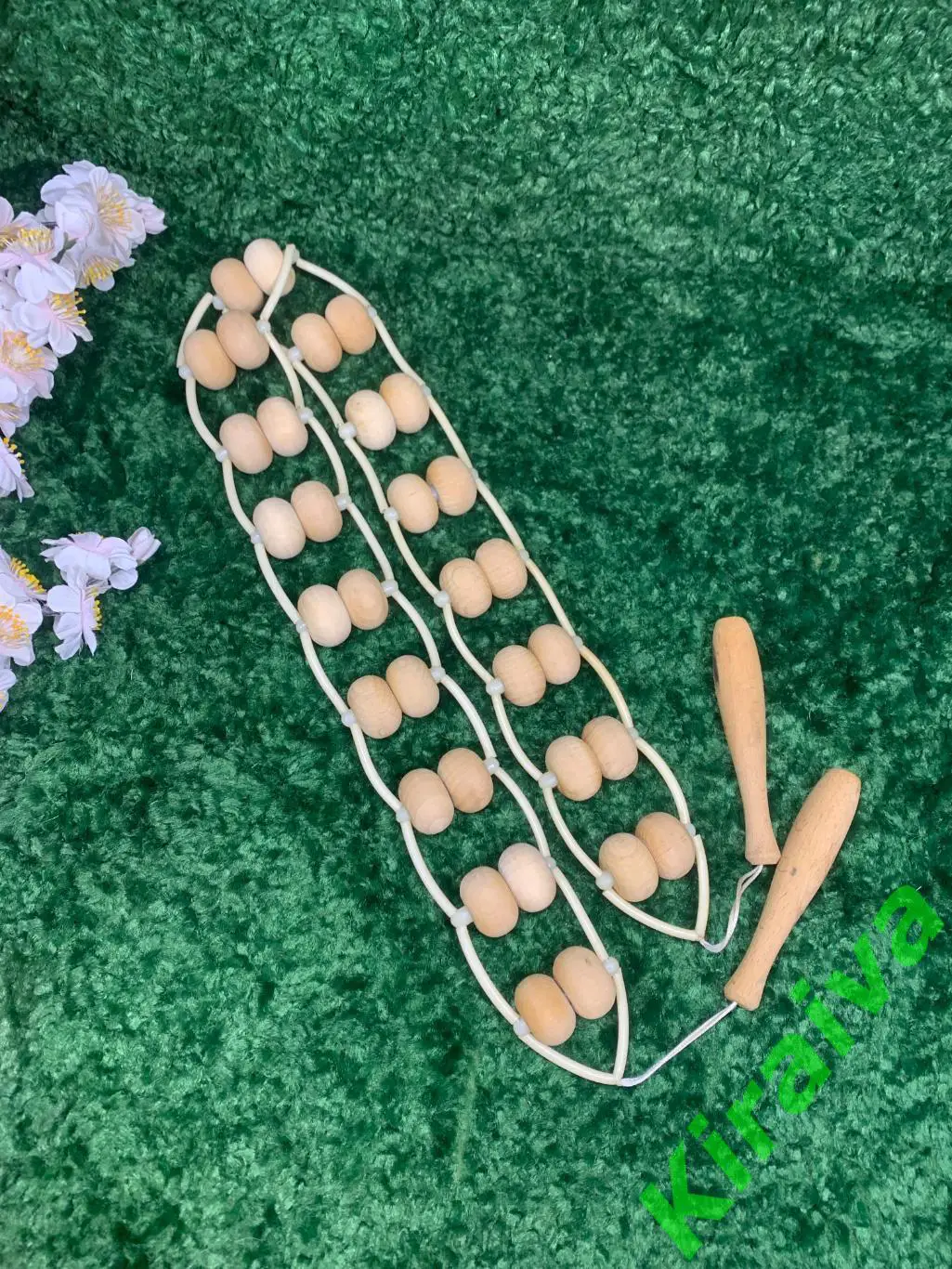 Массажер двухрядный деревянный ленточно-роликовый для спины ног тела 124см Н8012 4