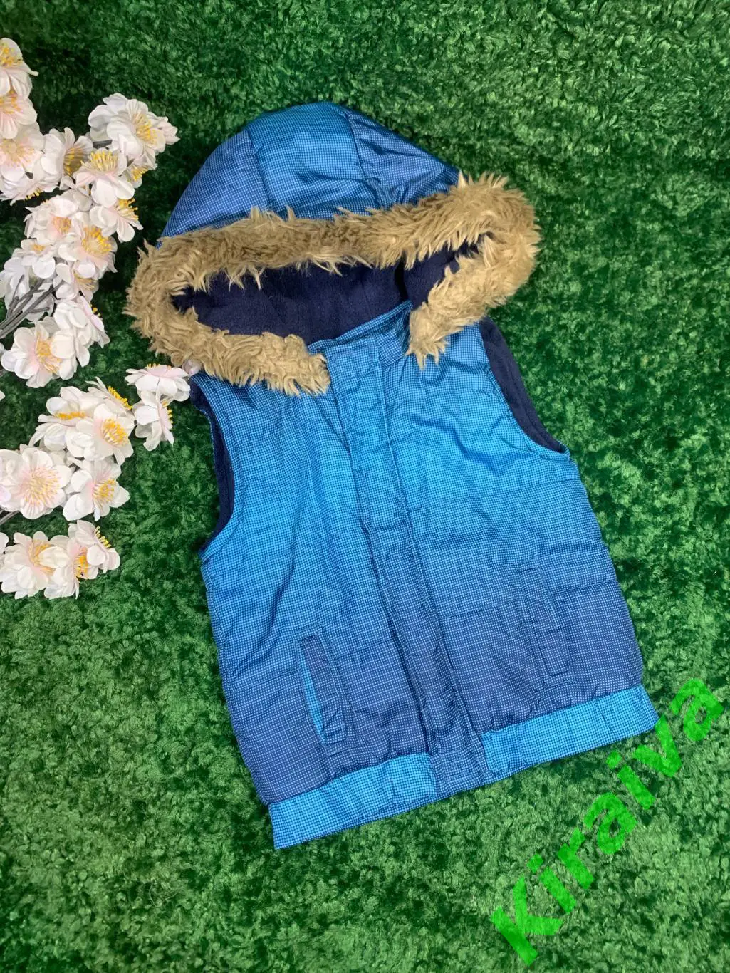 Утеплённая безрукавка с капюшоном M&Co голубая 80 (8-18 мес.) Н1646Тёплая