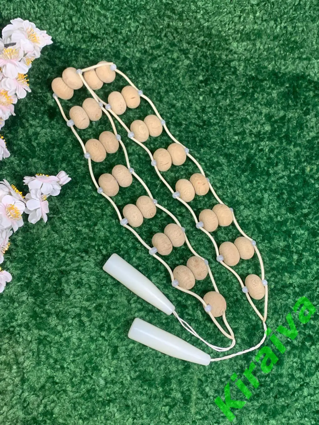 Массажер двухрядный деревянный ленточно-роликовый для спины ног тела 123см Н8013