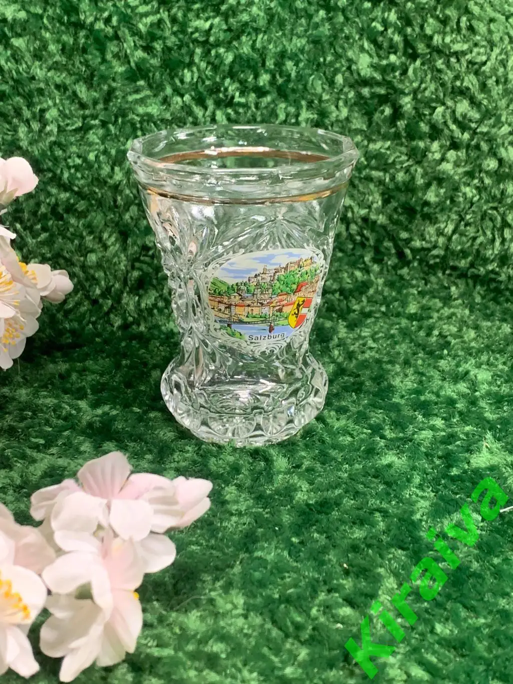 Ваза для цветов с позолотой, гербом Зальцбурга хрустальная /стекло Н1652Элеган