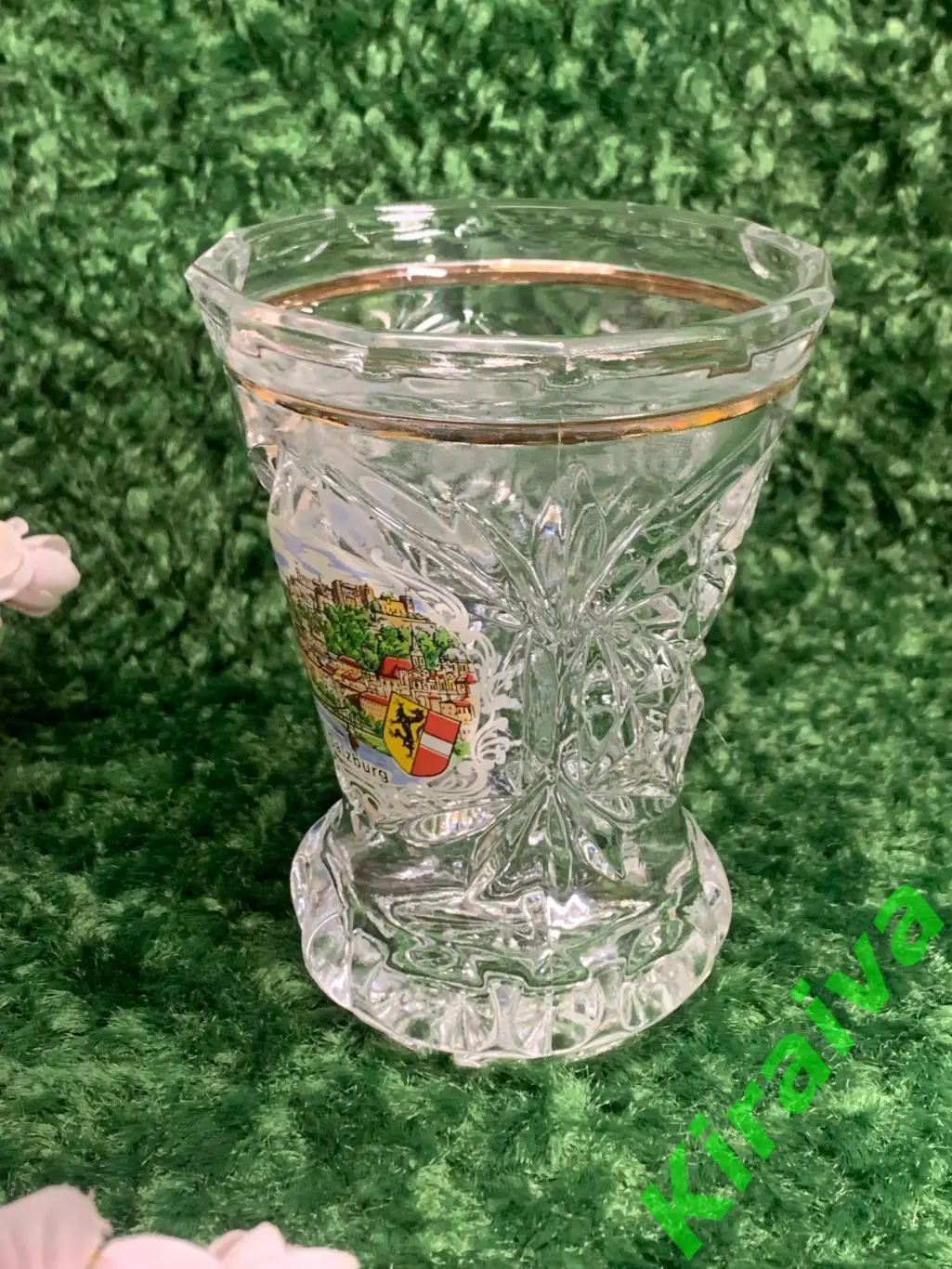 Ваза для цветов с позолотой, гербом Зальцбурга хрустальная /стекло Н1652Элеган 4