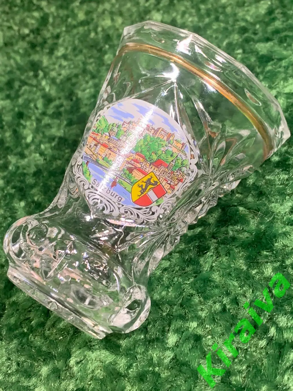 Ваза для цветов с позолотой, гербом Зальцбурга хрустальная /стекло Н1652Элеган 6