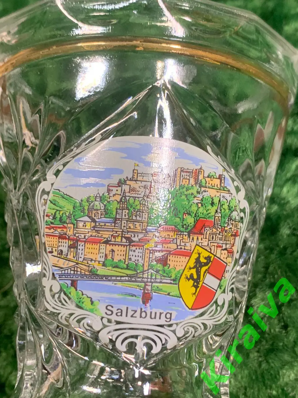 Ваза для цветов с позолотой, гербом Зальцбурга хрустальная /стекло Н1652Элеган 7