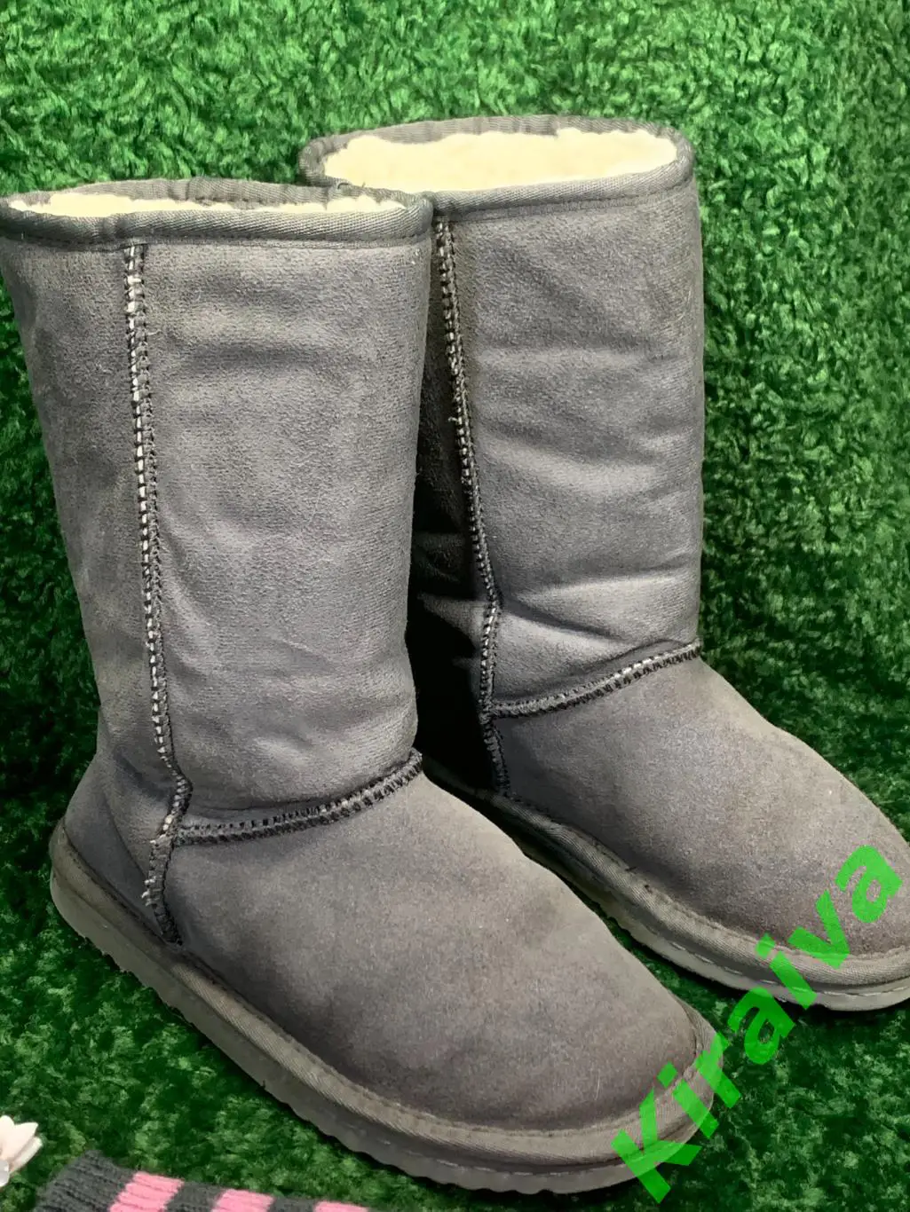 Угги с гетрами, серые, сапоги размер 34, стелька 22 см, текстиль + мех, б/у Н166 1
