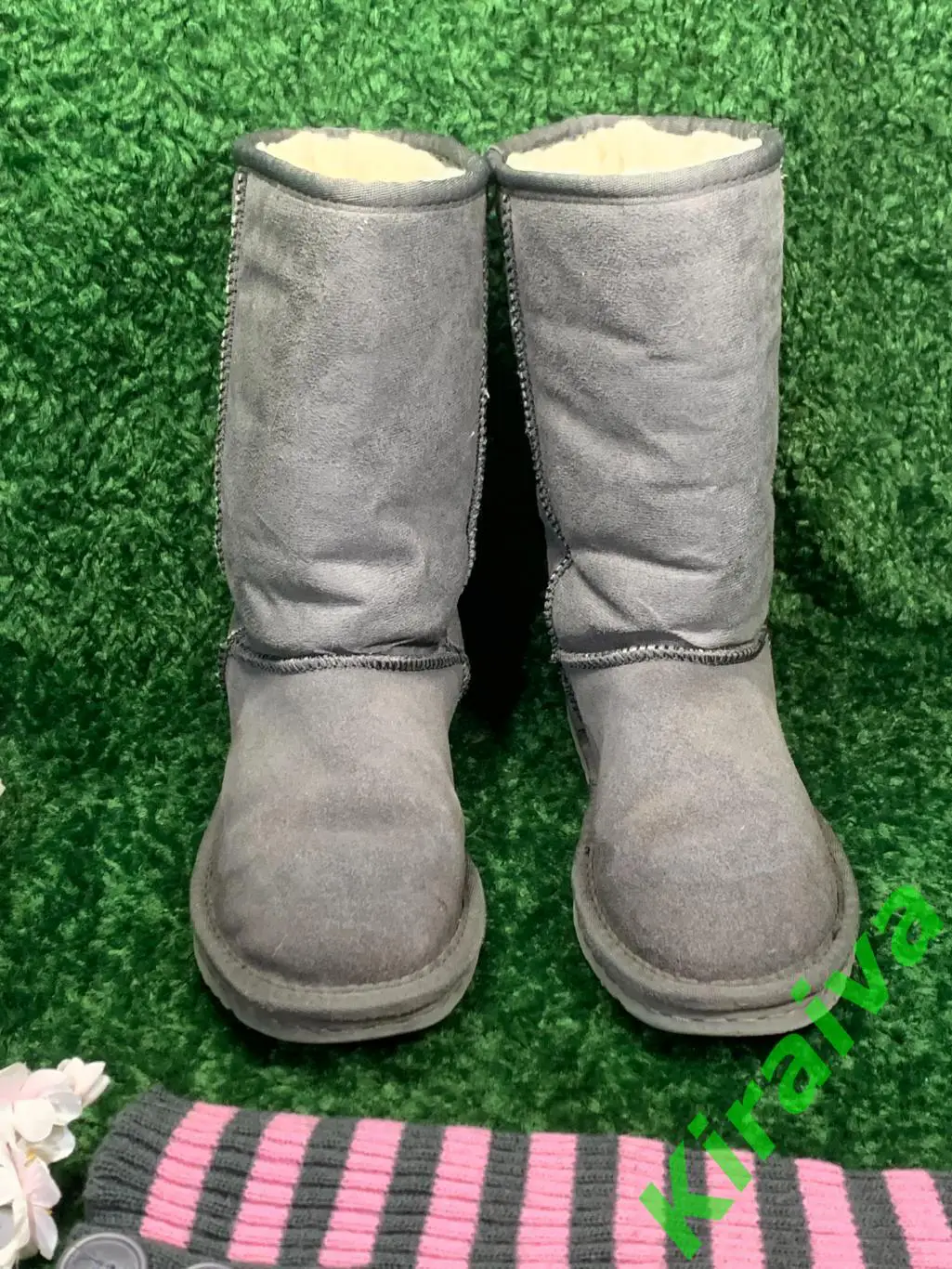 Угги с гетрами, серые, сапоги размер 34, стелька 22 см, текстиль + мех, б/у Н166 2