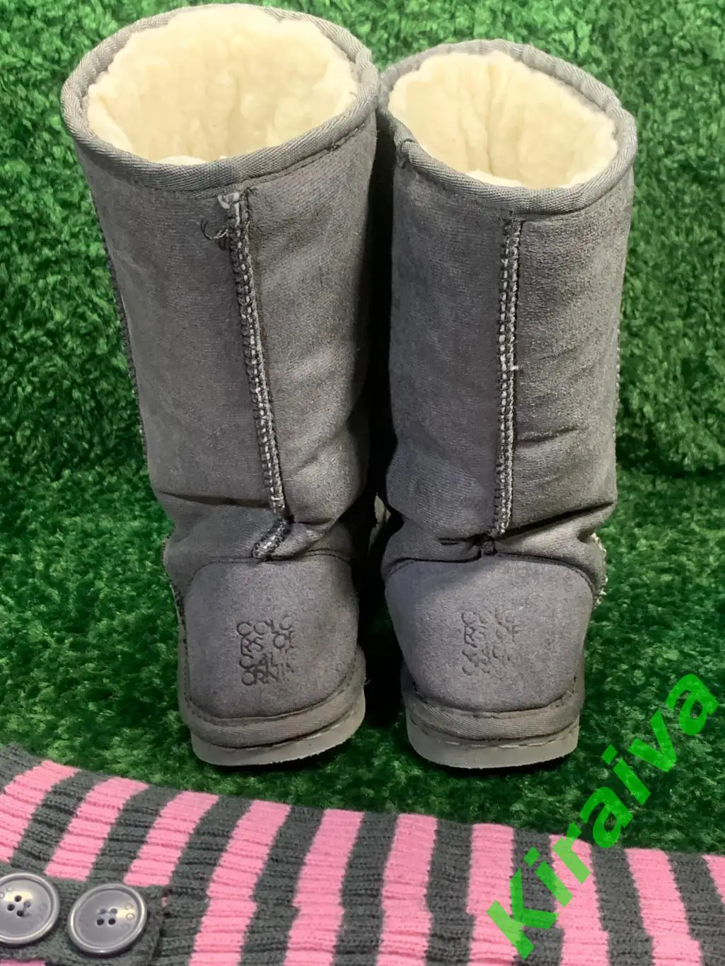 Угги с гетрами, серые, сапоги размер 34, стелька 22 см, текстиль + мех, б/у Н166 4