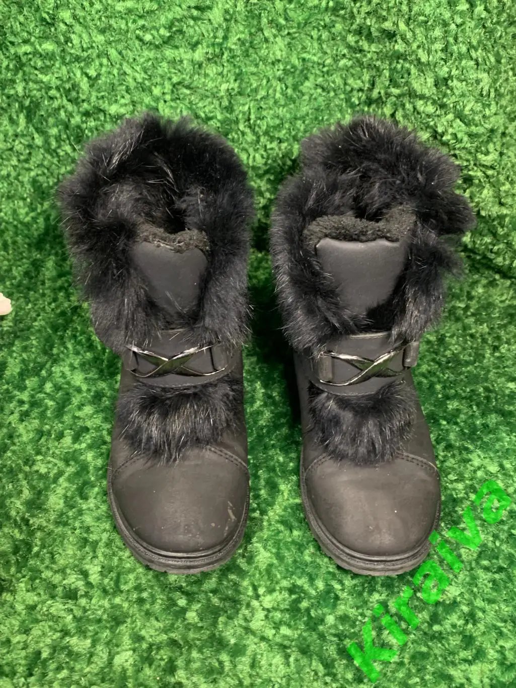 Черные ботильоны для девочек с мехом, сапоги, ботинки демисезон20 см. Н1664 2