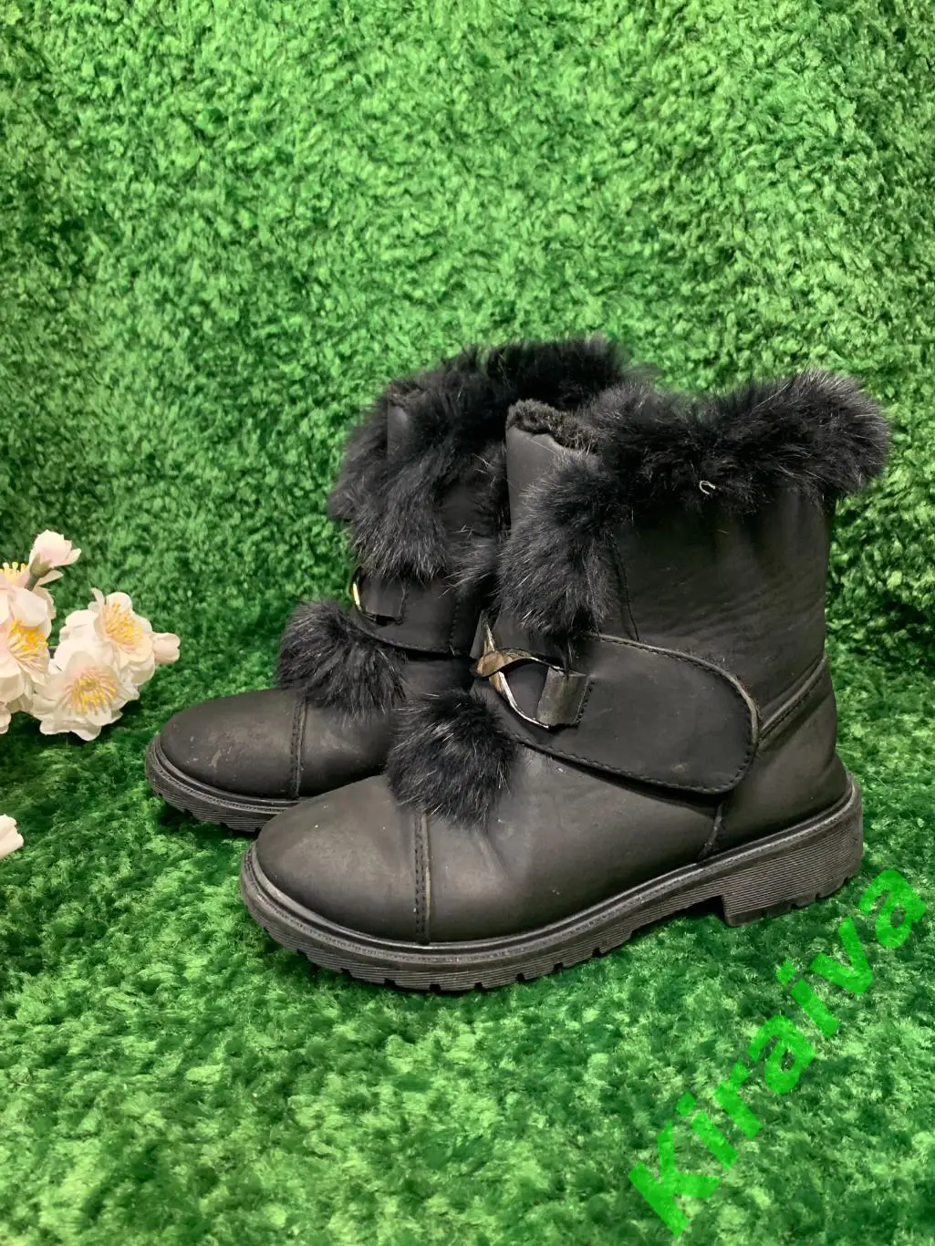Черные ботильоны для девочек с мехом, сапоги, ботинки демисезон20 см. Н1664 3