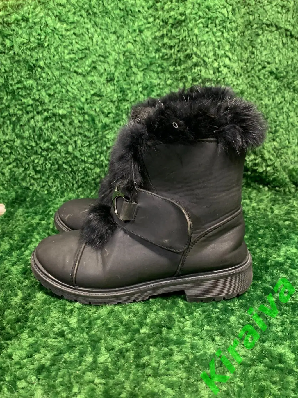 Черные ботильоны для девочек с мехом, сапоги, ботинки демисезон20 см. Н1664 4