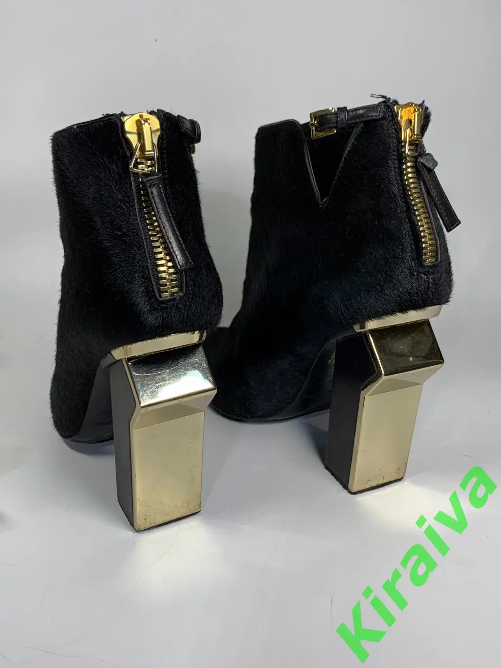 Женские ботильоны Gianmarco Lorenzi, кожа пони, фигурный каблук, золотые молнии, 2