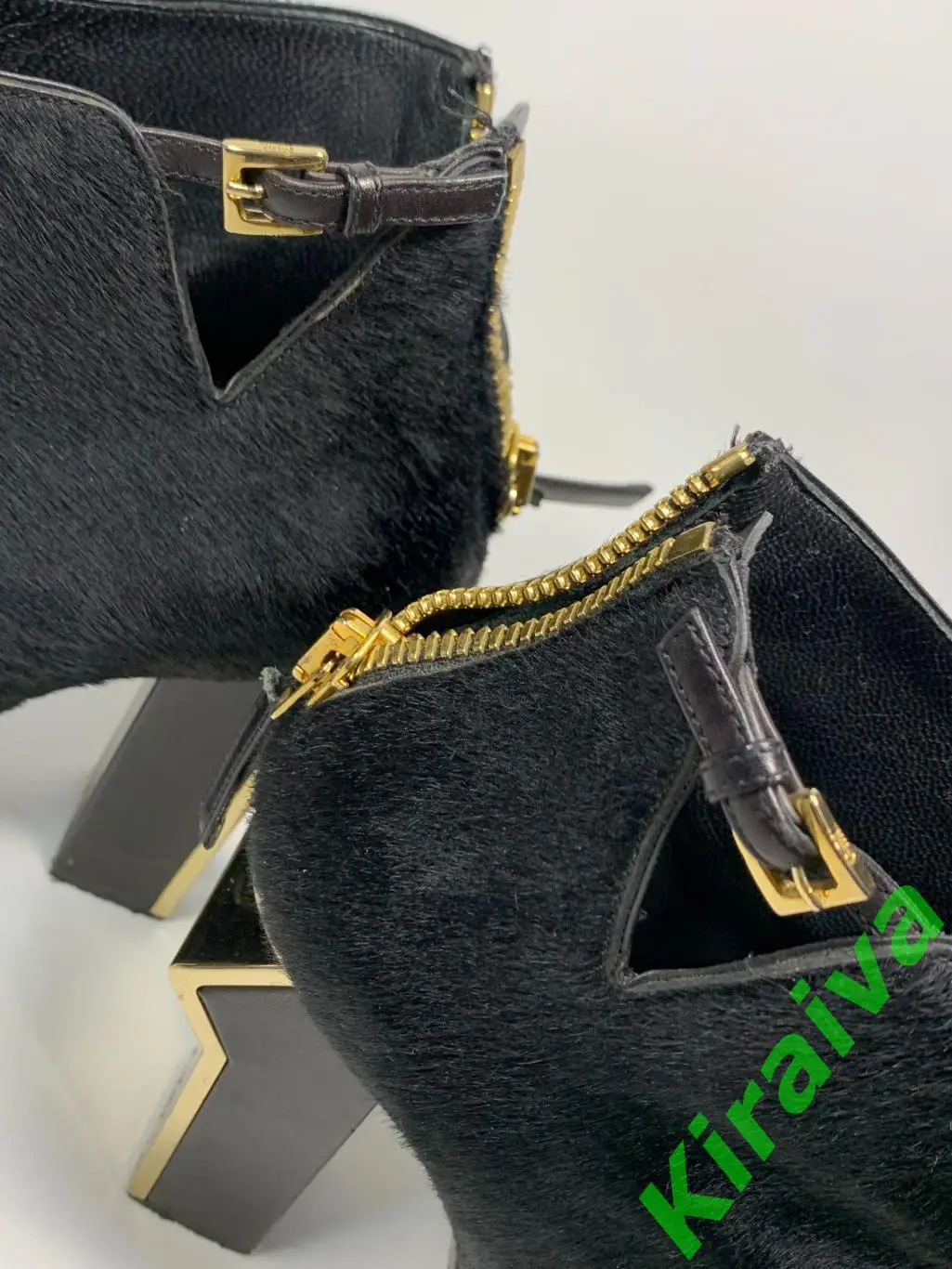 Женские ботильоны Gianmarco Lorenzi, кожа пони, фигурный каблук, золотые молнии, 5