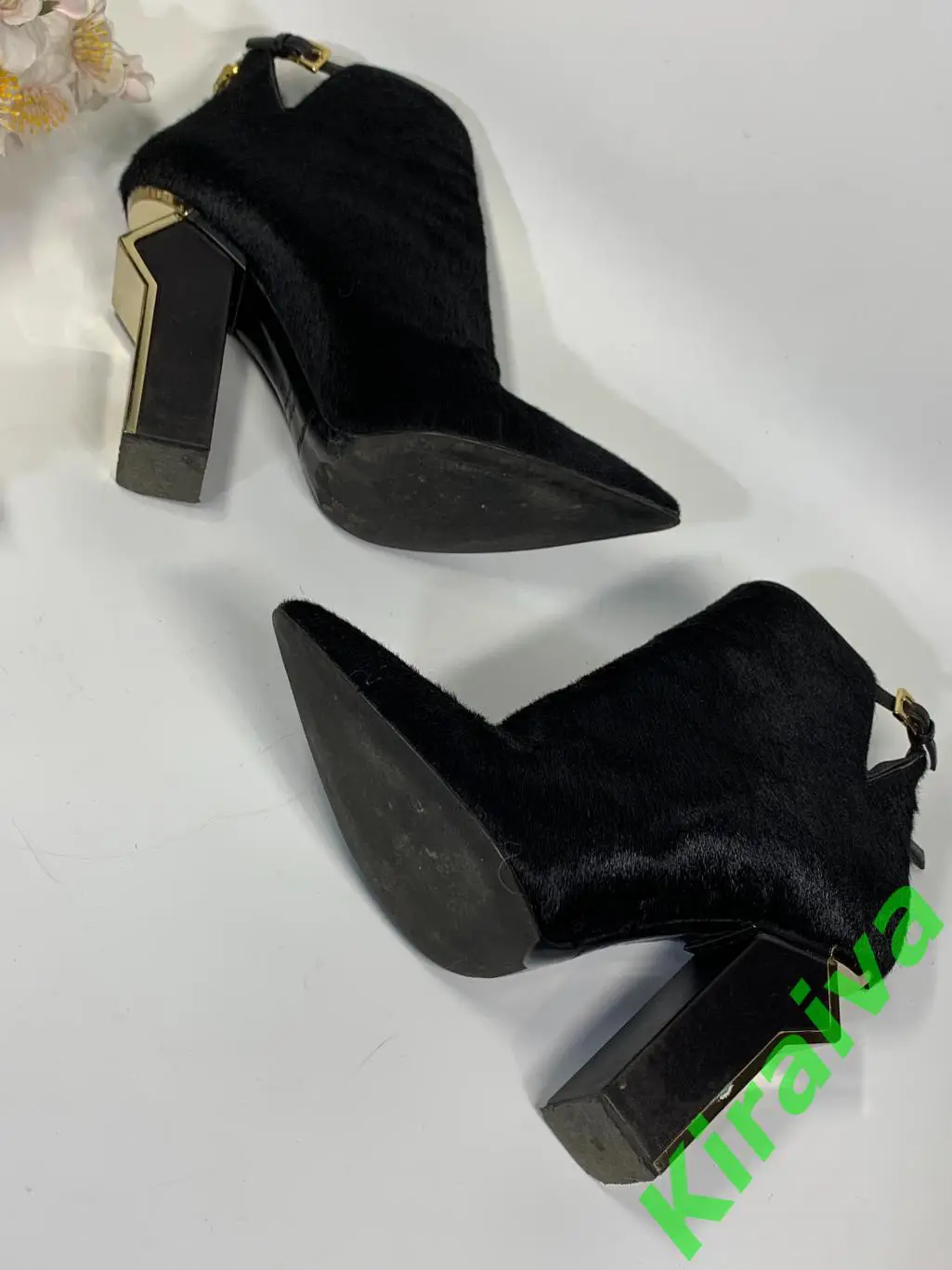 Женские ботильоны Gianmarco Lorenzi, кожа пони, фигурный каблук, золотые молнии, 4