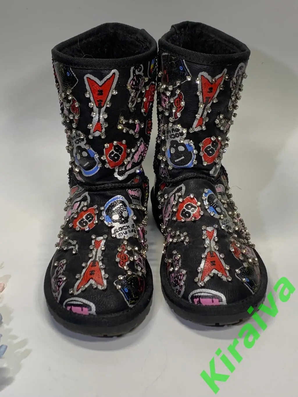 Угги Keddo со стразамии и принтом черные р. 38 (24.8 см), б/у в рок-стиле Н1675 2