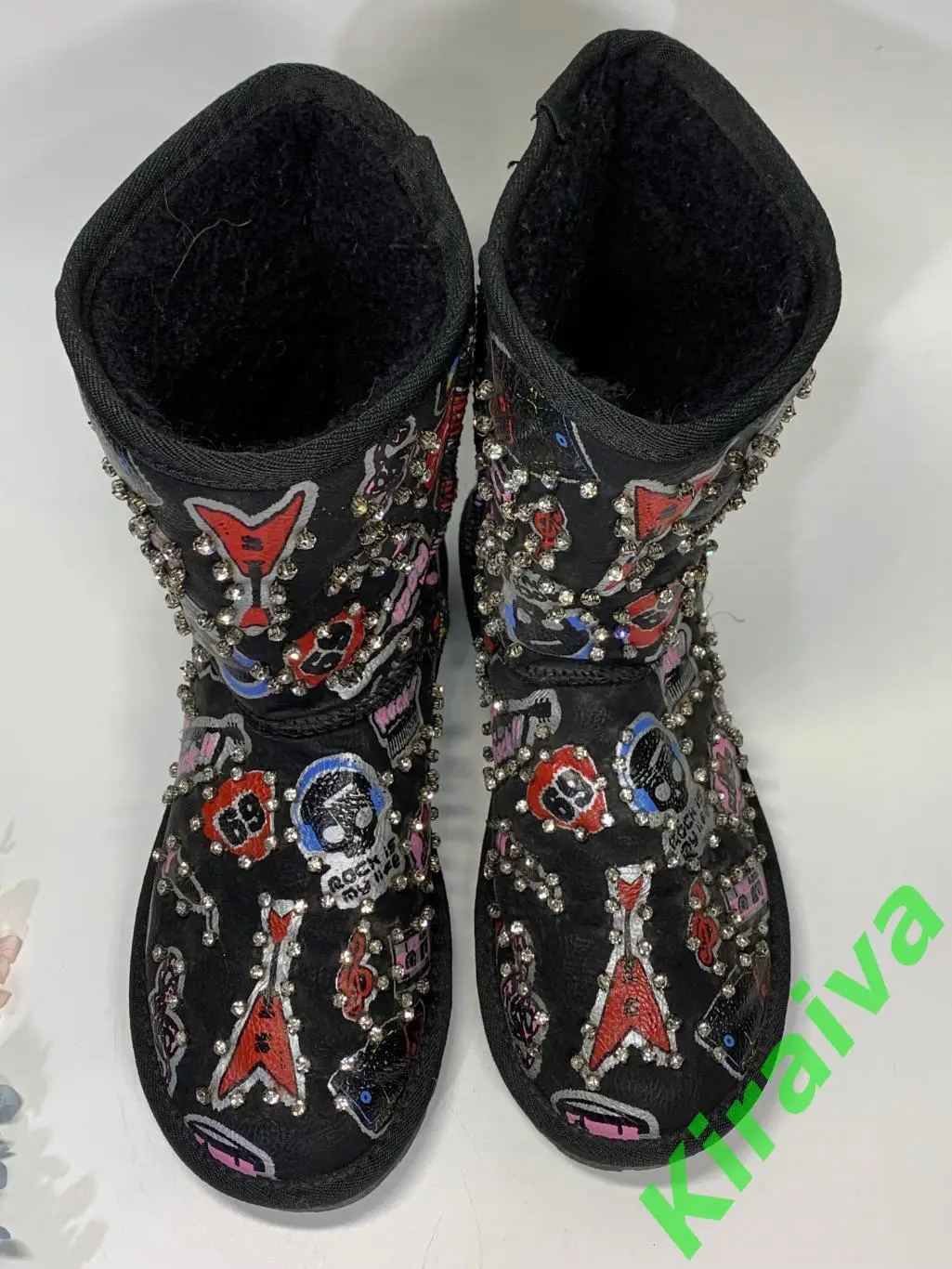 Угги Keddo со стразамии и принтом черные р. 38 (24.8 см), б/у в рок-стиле Н1675 3