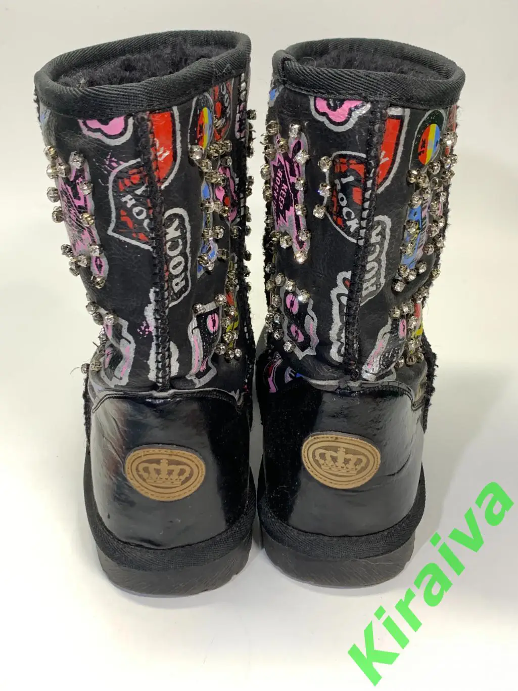Угги Keddo со стразамии и принтом черные р. 38 (24.8 см), б/у в рок-стиле Н1675 4