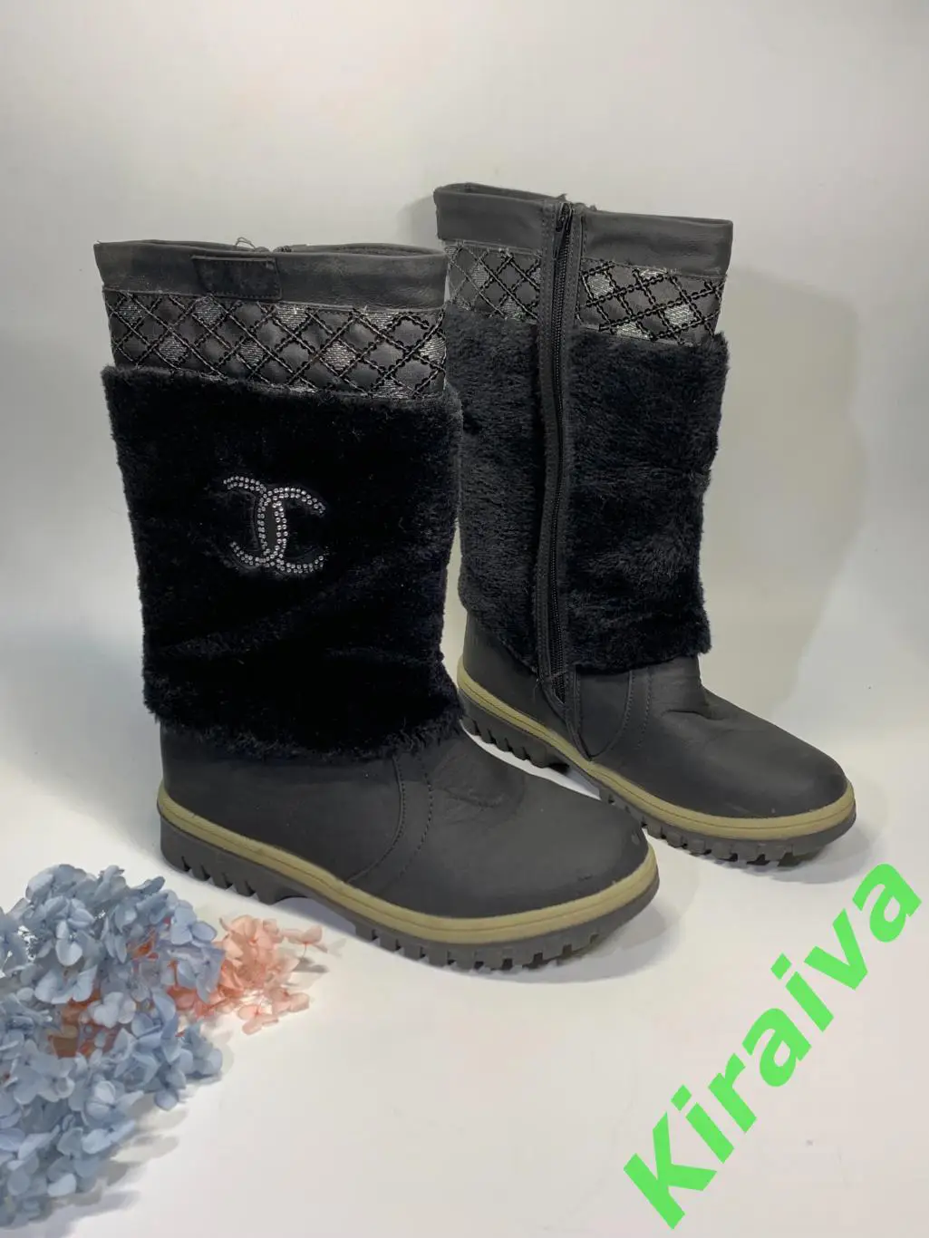 Женские зимние сапоги Polact на молнии, черные с пайетками и мехом р 38 Н1676