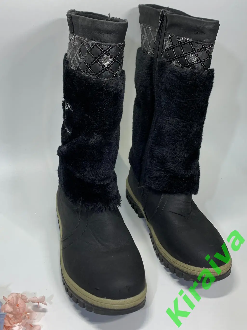 Женские зимние сапоги Polact на молнии, черные с пайетками и мехом р 38 Н1676 1