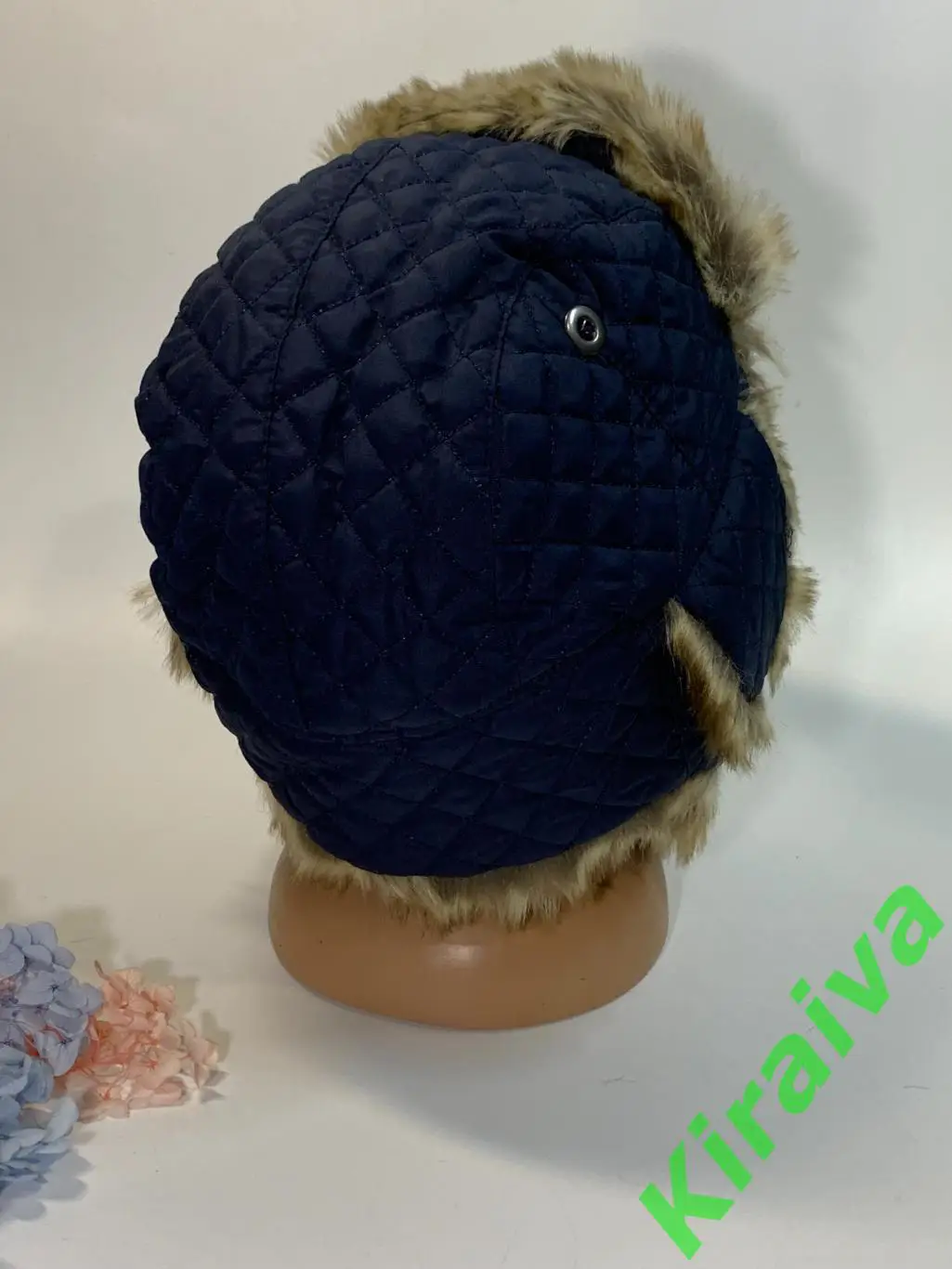 Шапка ушанка синяя плащевка, мех Ede Ref L/XL 55 - 60 см Н1679 защита шеи, ушей, 3