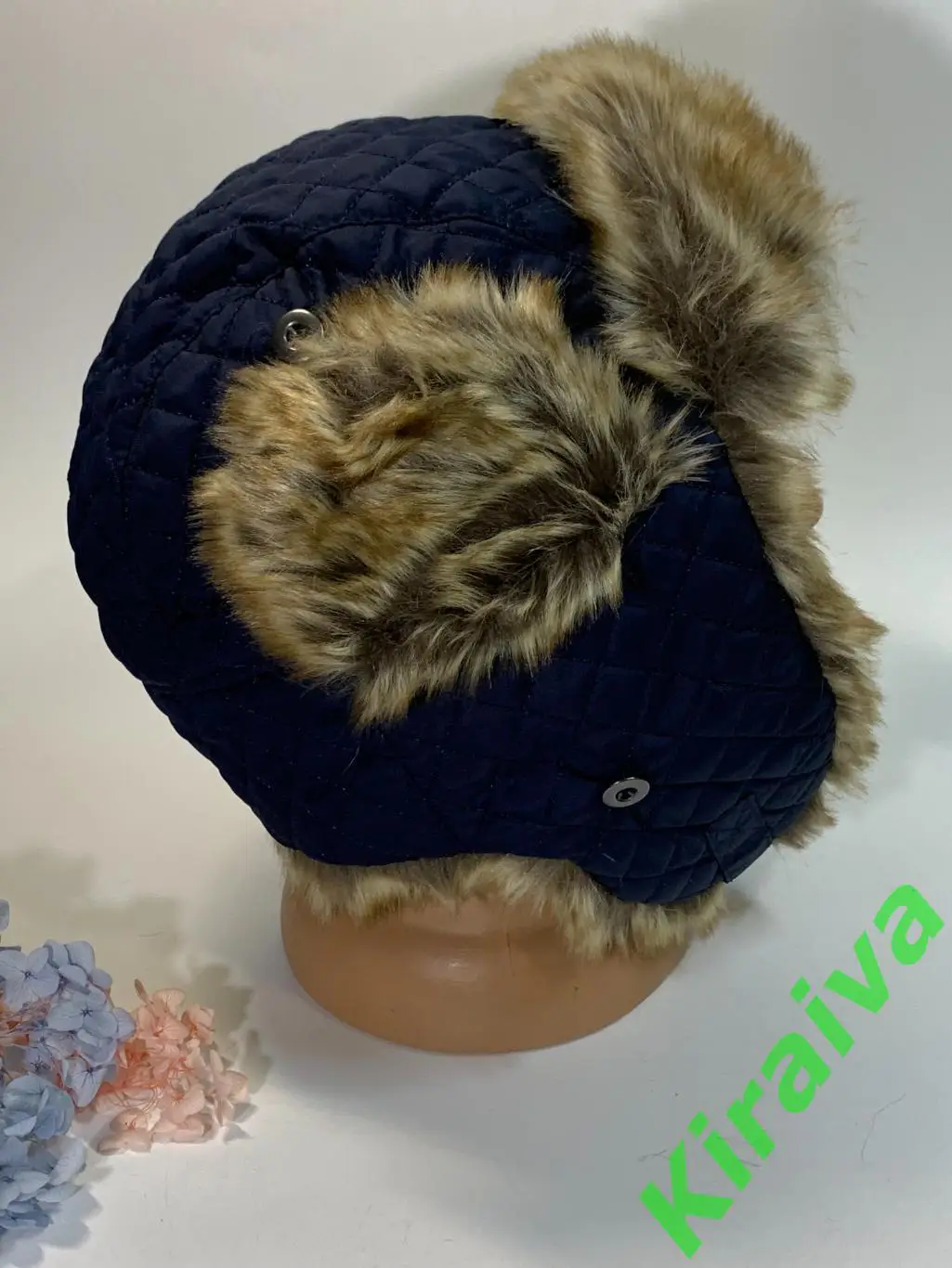 Шапка ушанка синяя плащевка, мех Ede Ref L/XL 55 - 60 см Н1679 защита шеи, ушей, 4