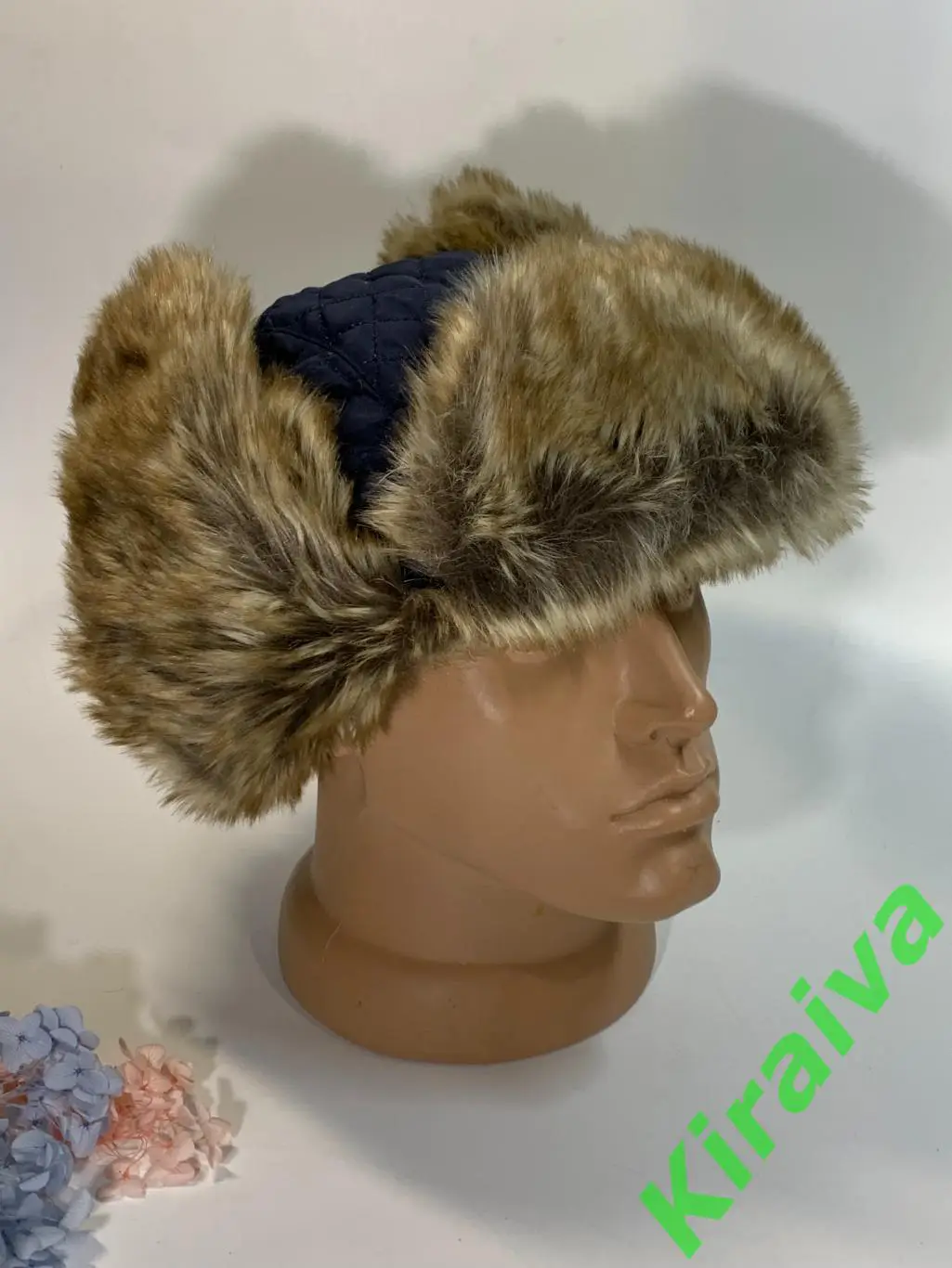 Шапка ушанка синяя плащевка, мех Ede Ref L/XL 55 - 60 см Н1679 защита шеи, ушей, 6