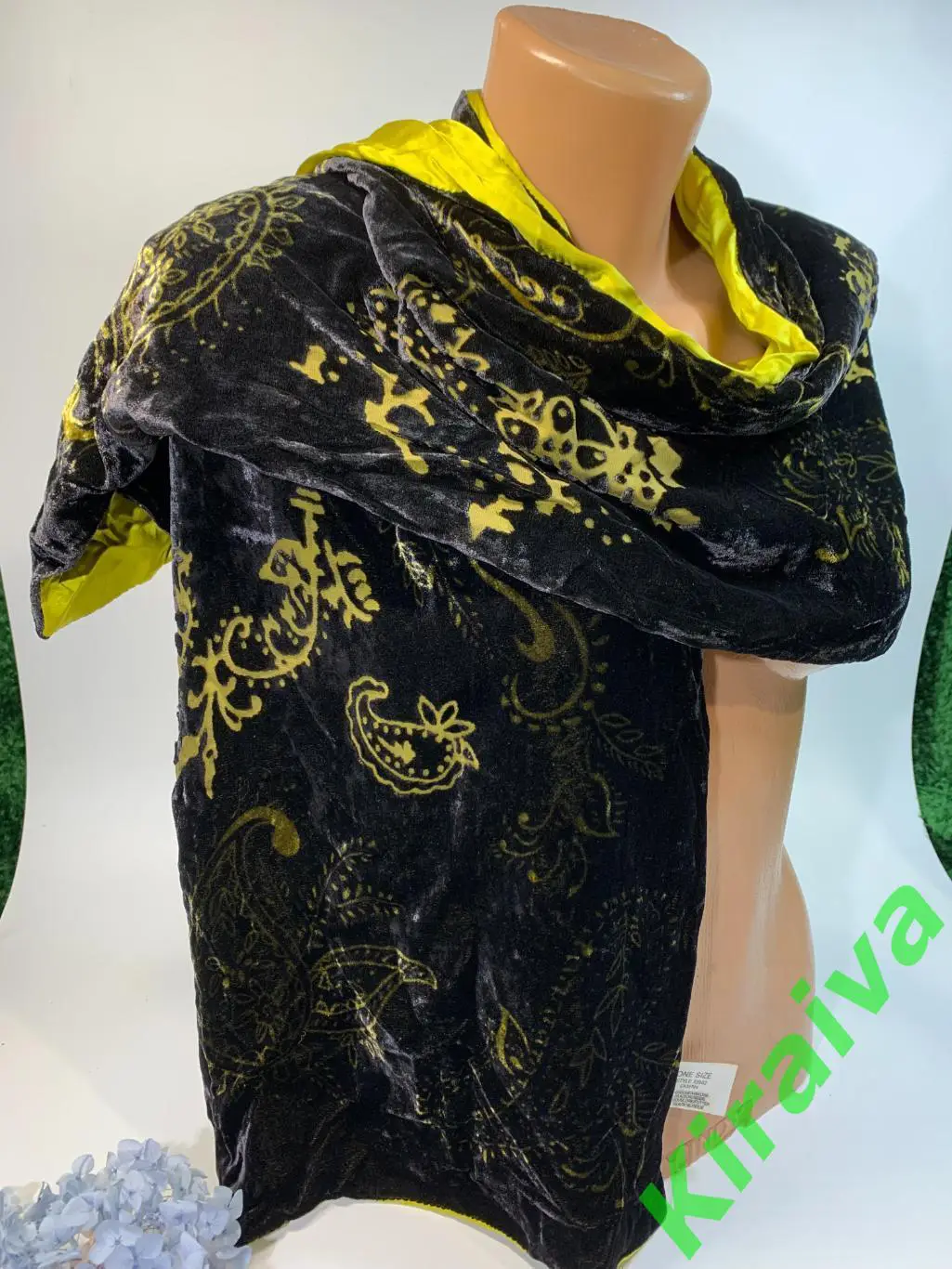 Женский бархатный шарф с узорами, двухсторонний бархат/шелк 34?155 Н1686