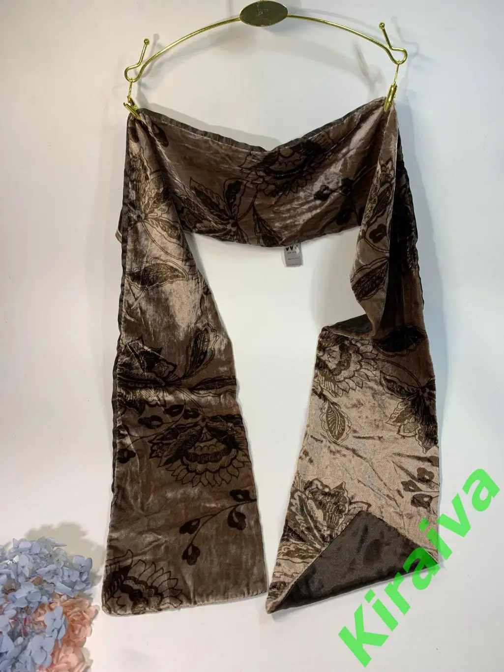 Женский бархатный двусторонний шарф с узорами, 15?150 см, бархат/вискоза Н1687 7