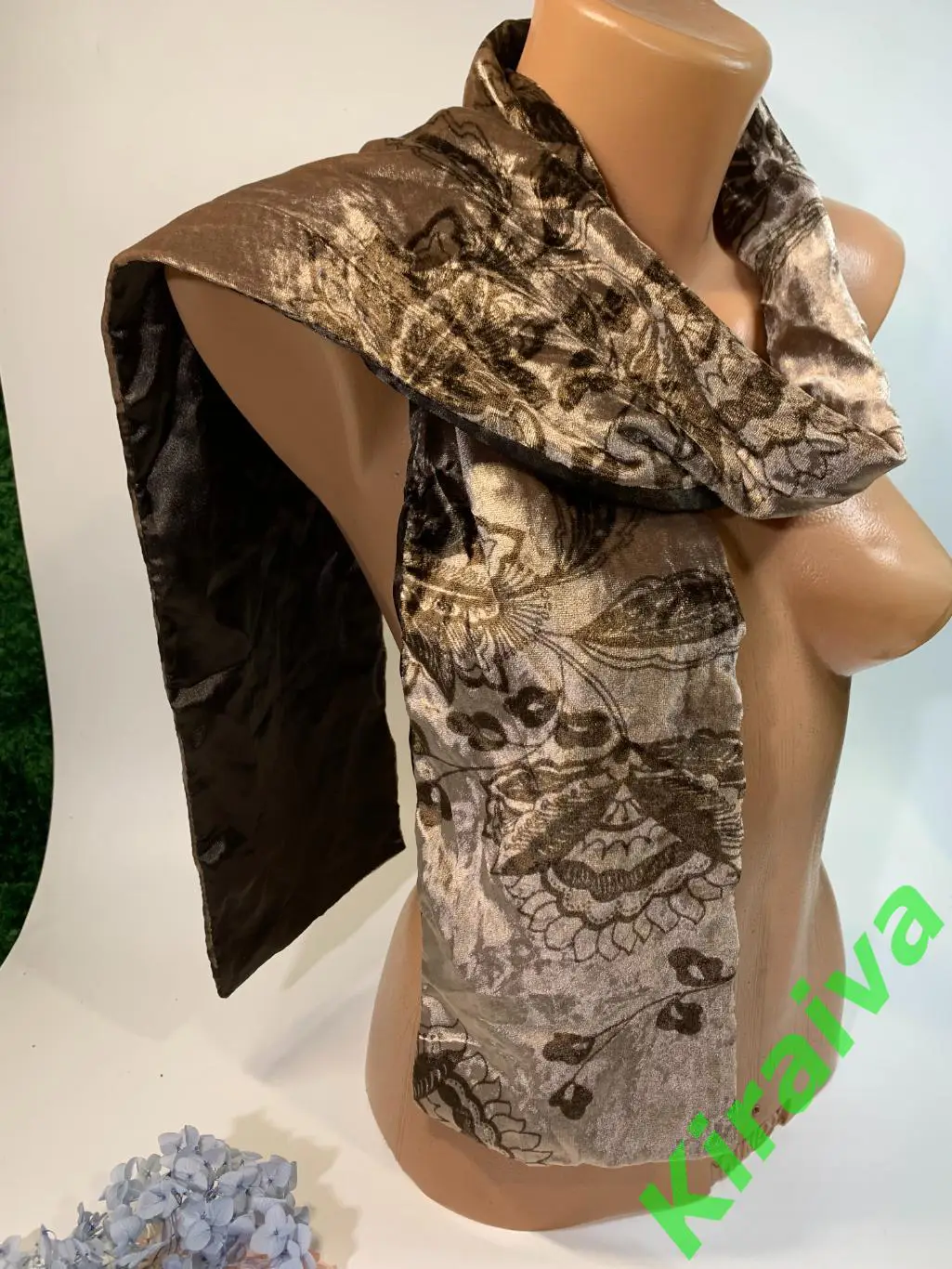 Женский бархатный двусторонний шарф с узорами, 15?150 см, бархат/вискоза Н1687