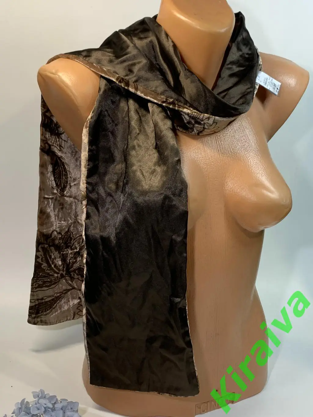 Женский бархатный двусторонний шарф с узорами, 15?150 см, бархат/вискоза Н1687 3