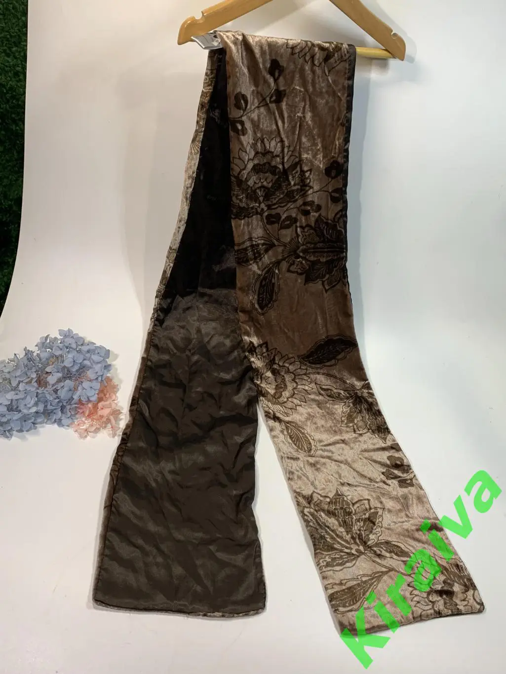 Женский бархатный двусторонний шарф с узорами, 15?150 см, бархат/вискоза Н1687 5