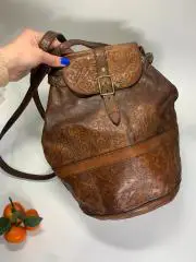 Кожаная сумка ведро с тисненым узором, клапан, ручная работа винтаж Н361Элеган