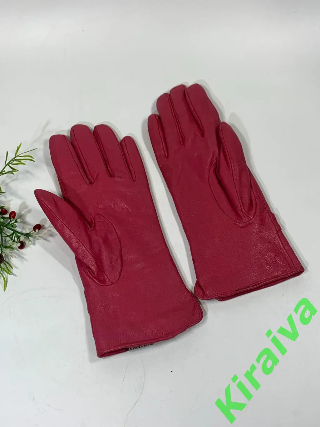 Женские кожаные перчатки Jinshuo размер М (XXL) малиновые с меховой подкладкой Н 4