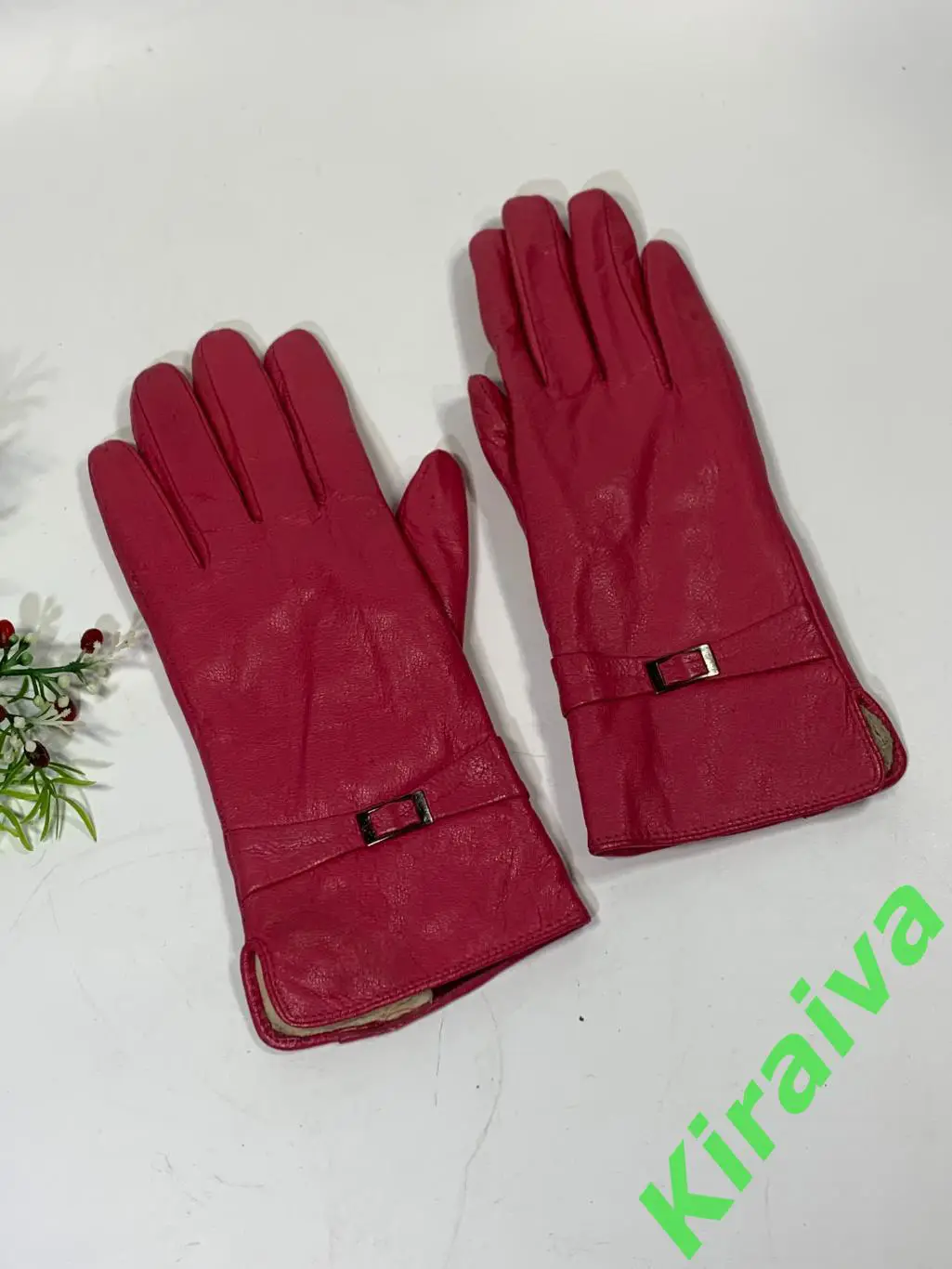 Женские кожаные перчатки Jinshuo размер М (XXL) малиновые с меховой подкладкой Н 5