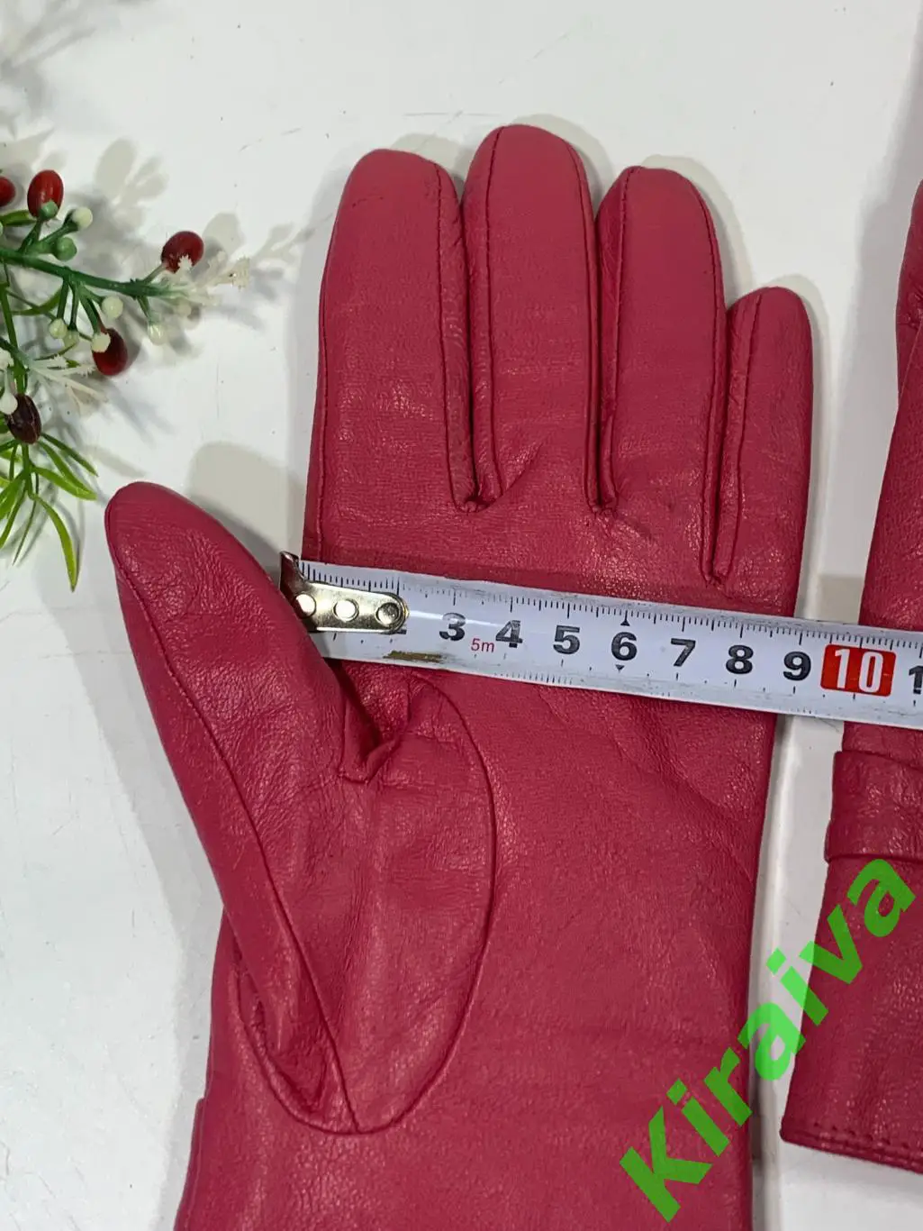 Женские кожаные перчатки Jinshuo размер М (XXL) малиновые с меховой подкладкой Н 6