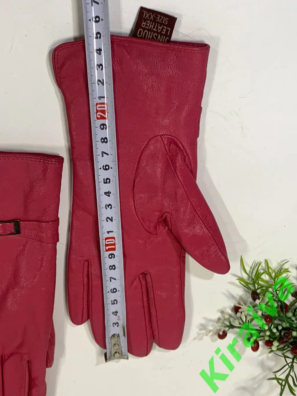 Женские кожаные перчатки Jinshuo размер М (XXL) малиновые с меховой подкладкой Н 7