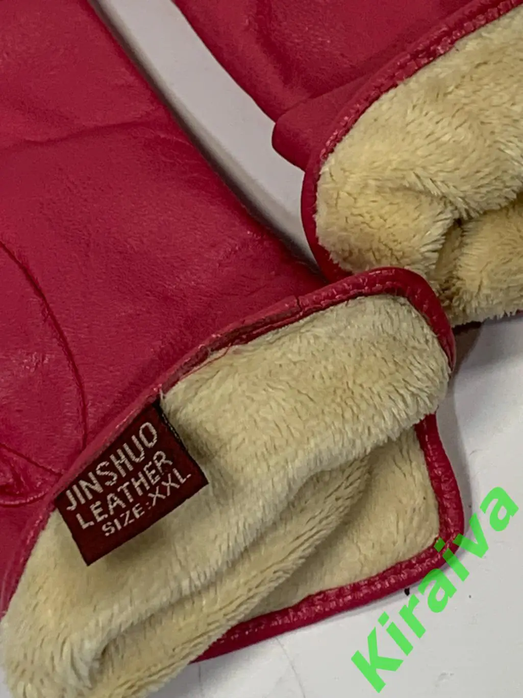 Женские кожаные перчатки Jinshuo размер М (XXL) малиновые с меховой подкладкой Н 3
