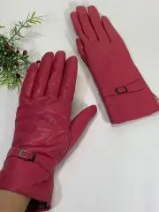 Женские кожаные перчатки Jinshuo размер М (XXL) малиновые с меховой подкладкой Н