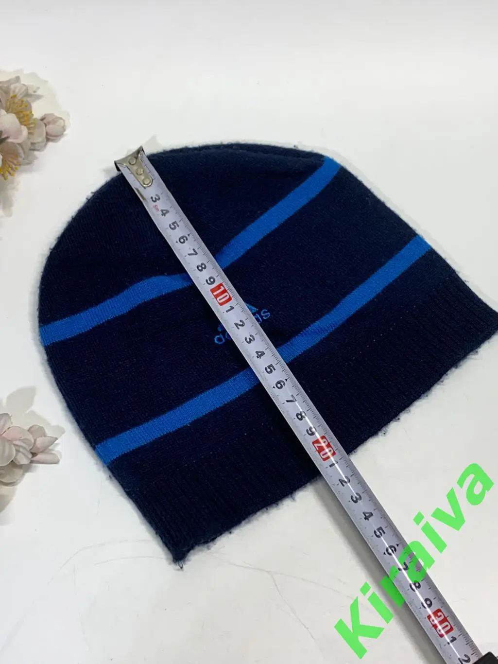 Шапка Adidas темно-синяя акрил мелкая вязка Н1953Стильная и теплая темно-синяя 6