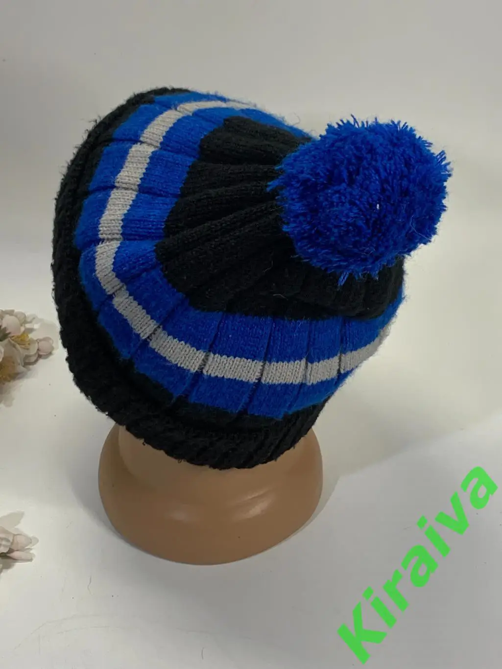 Теплая шапка вязання с бубоном размер 60 подкладка флисН1800Спортивная и теп 1