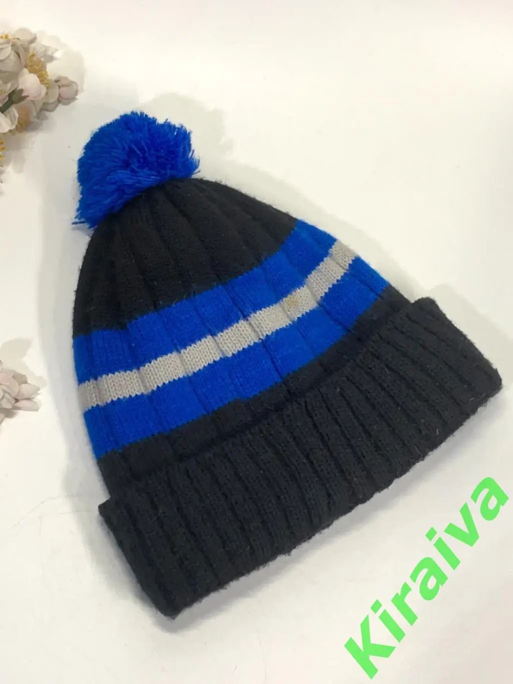 Теплая шапка вязання с бубоном размер 60 подкладка флисН1800Спортивная и теп 2