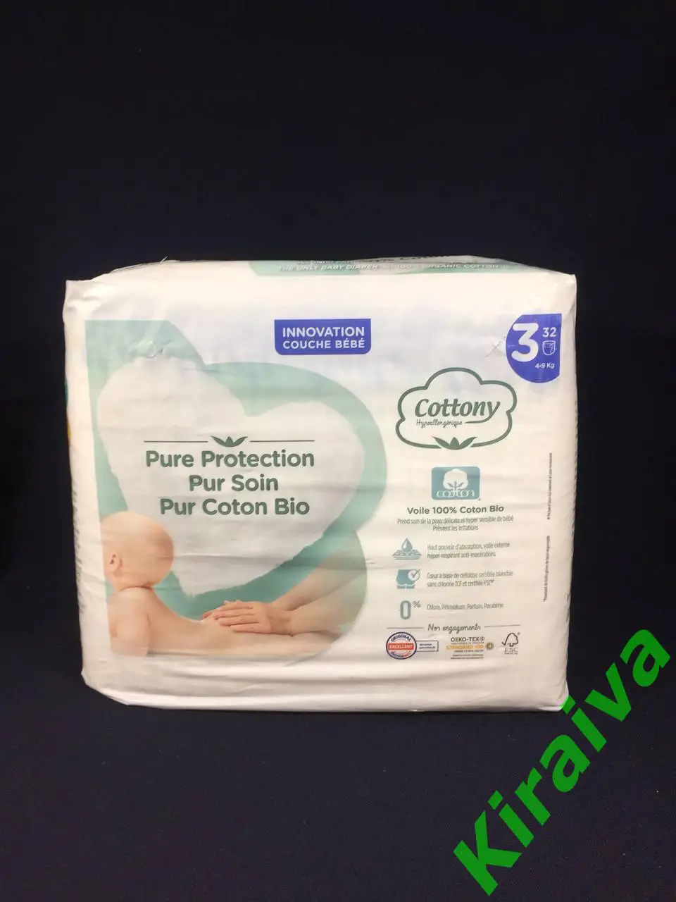 Подгузники 3 (4-9 кг), 32 шт хлопок, Pampers Protection pur caton bio Н764