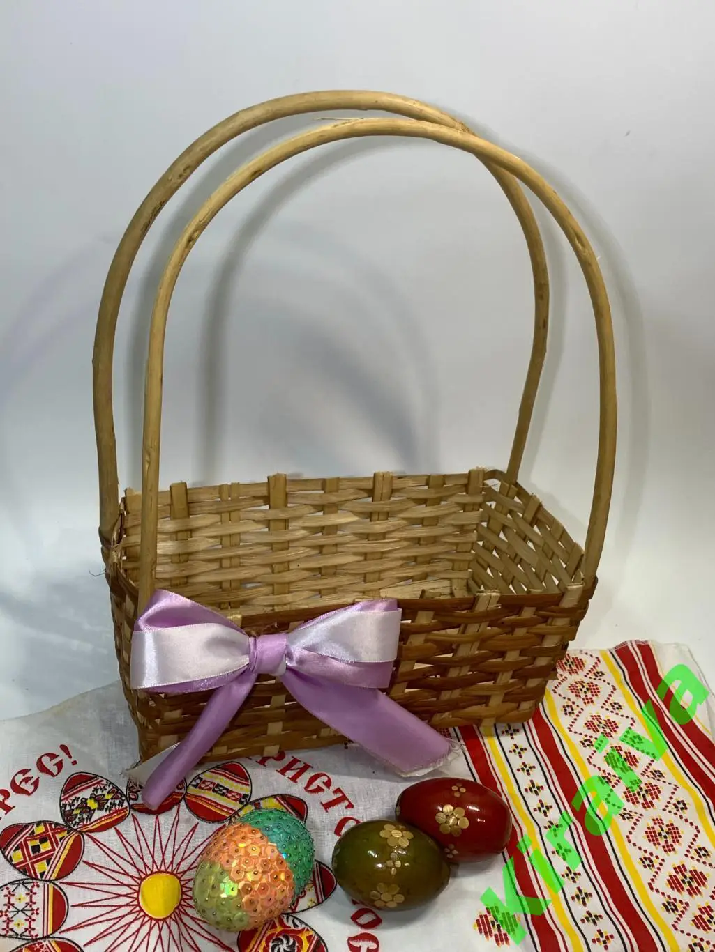 Корзина плетеная прямоугольная из лозы 26х12x34 см Н1838 с бантомПлетёная корз 1