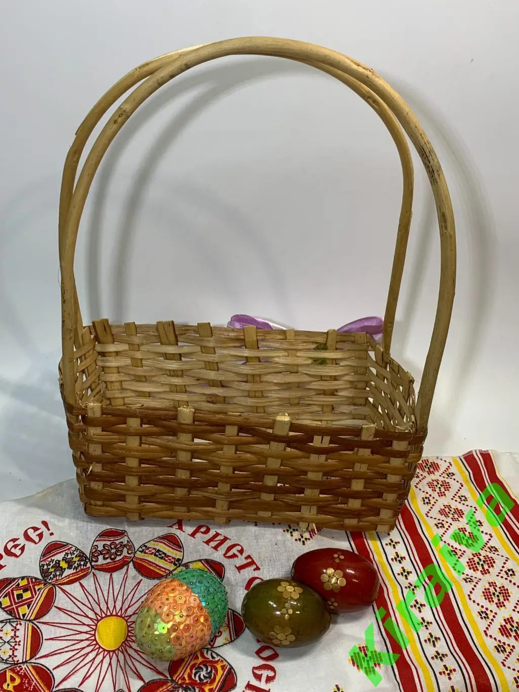 Корзина плетеная прямоугольная из лозы 26х12x34 см Н1838 с бантомПлетёная корз 2