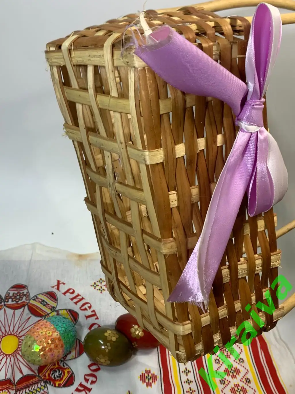 Корзина плетеная прямоугольная из лозы 26х12x34 см Н1838 с бантомПлетёная корз 6