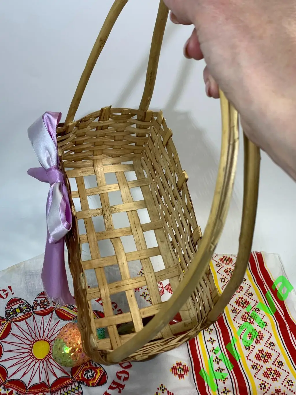 Корзина плетеная прямоугольная из лозы 26х12x34 см Н1838 с бантомПлетёная корз 7