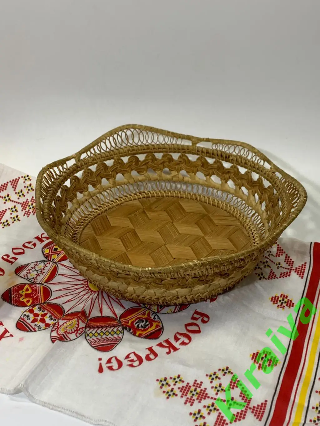 Плетеная сухарница хлебница фруктовница круглая из лозы 24х18 см Н1849 б/уПлет 2