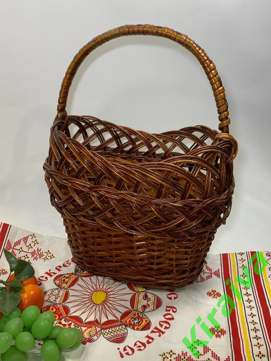 Плетеная корзинка овальная Ажурная бежевая лукошко из лозы 24х17х34 см Н1852 б/у