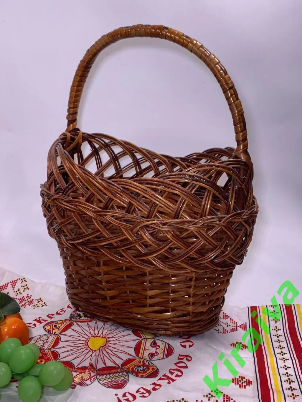 Плетеная корзинка овальная Ажурная бежевая лукошко из лозы 24х17х34 см Н1852 б/у 1